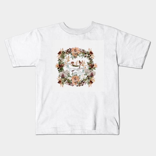 Welcome Spring: Cute Baby Animal Forest Watercolor Wildflower Wreath:  Cottagecore Nursery Kids T-Shirt by penandbea